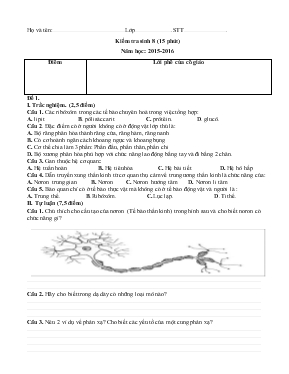 Đề 2 Kiểm tra sinh 8 (15 phút) Năm học 2015-2016